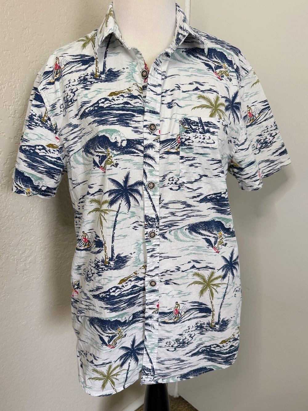 Lucky Brand White Short Sleeve Hawaiian Surf Print Shirt